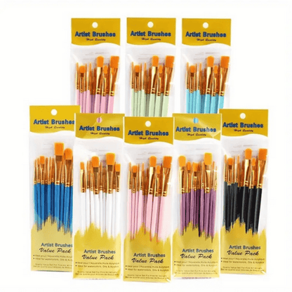 10 Pcs Artist Paintbrushes Set, Flat Head, Round Pointed, Suitable for Acrylic, Oil, and Watercolor Painting - Smart Stationery
