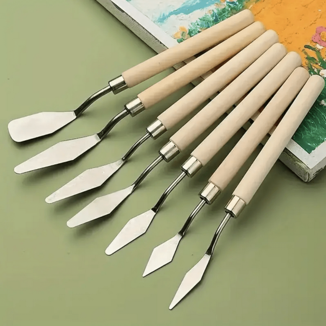 7pcs Stainless Steel Oil Painting Scraper Round Head For Oil Painting - Nature Colour